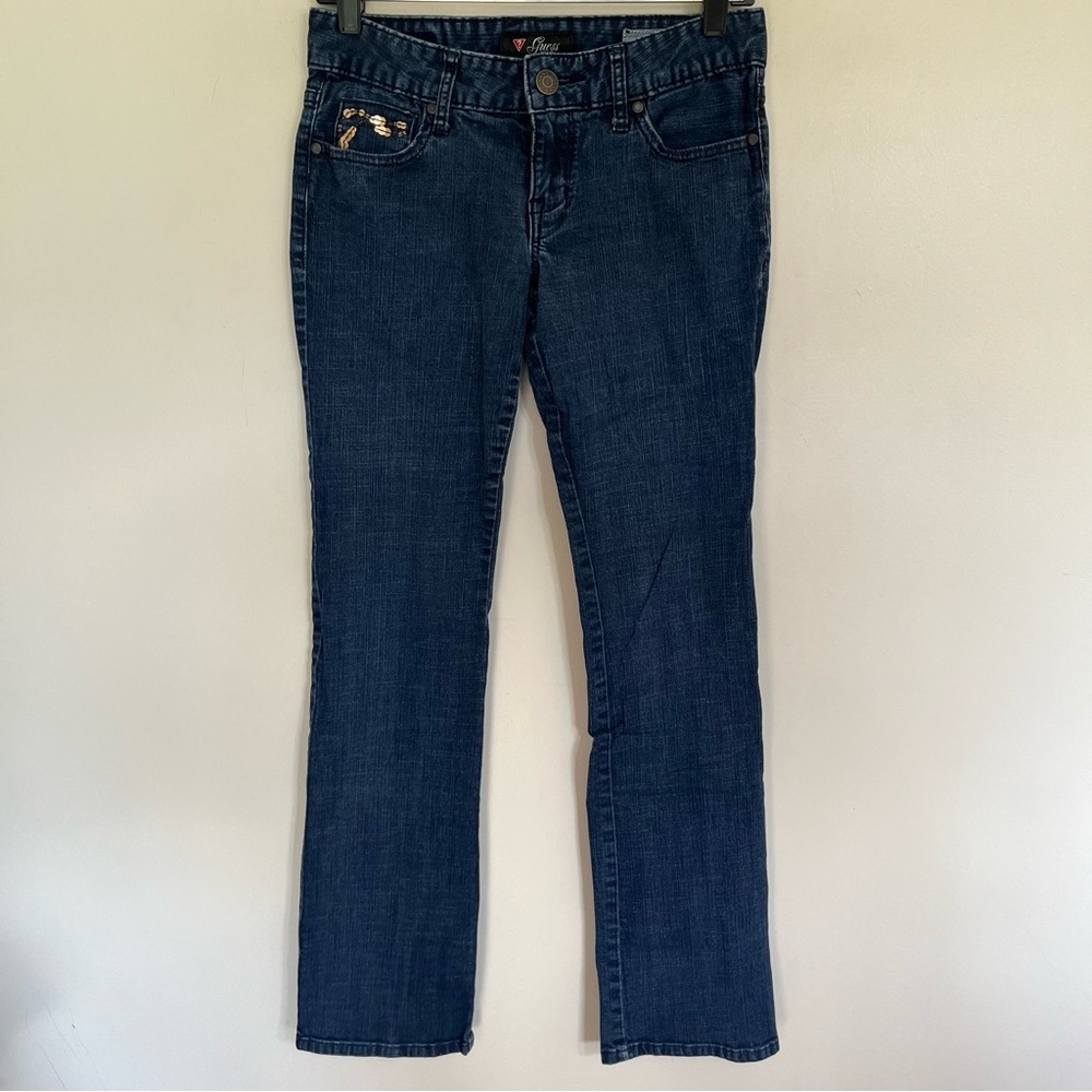 Guess Jeans Women’s Blue Jeans Denim Low Rise Pismo Straight Leg Sequins Size 29
